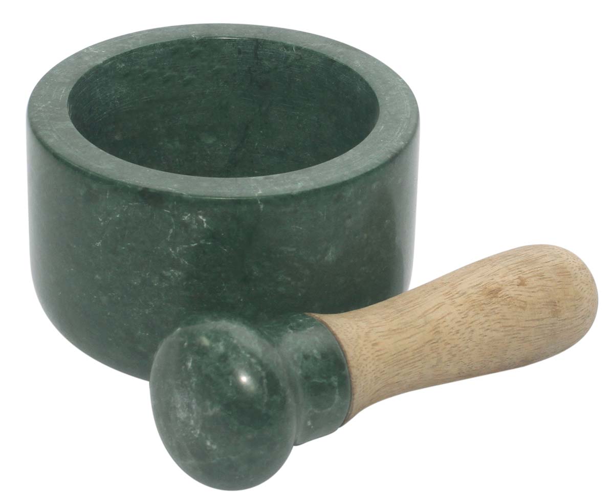 Buy in Bulk Mortar & Pestle – Handmade in Green Marble & Wood – Wholesale Kitchen Accessories